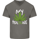 Weed My HealTHCare Cannabis Funny THC Mens V-Neck Cotton T-Shirt Charcoal