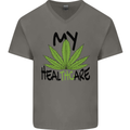 Weed My HealTHCare Cannabis Funny THC Mens V-Neck Cotton T-Shirt Charcoal