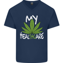 Weed My HealTHCare Cannabis Funny THC Mens V-Neck Cotton T-Shirt Navy Blue