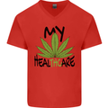 Weed My HealTHCare Cannabis Funny THC Mens V-Neck Cotton T-Shirt Red