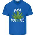 Weed My HealTHCare Cannabis Funny THC Mens V-Neck Cotton T-Shirt Royal Blue