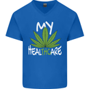 Weed My HealTHCare Cannabis Funny THC Mens V-Neck Cotton T-Shirt Royal Blue