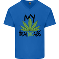 Weed My HealTHCare Cannabis Funny THC Mens V-Neck Cotton T-Shirt Royal Blue