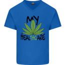 Weed My HealTHCare Cannabis Funny THC Mens V-Neck Cotton T-Shirt Royal Blue