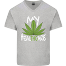 Weed My HealTHCare Cannabis Funny THC Mens V-Neck Cotton T-Shirt Sports Grey