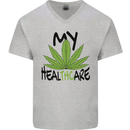 Weed My HealTHCare Cannabis Funny THC Mens V-Neck Cotton T-Shirt Sports Grey