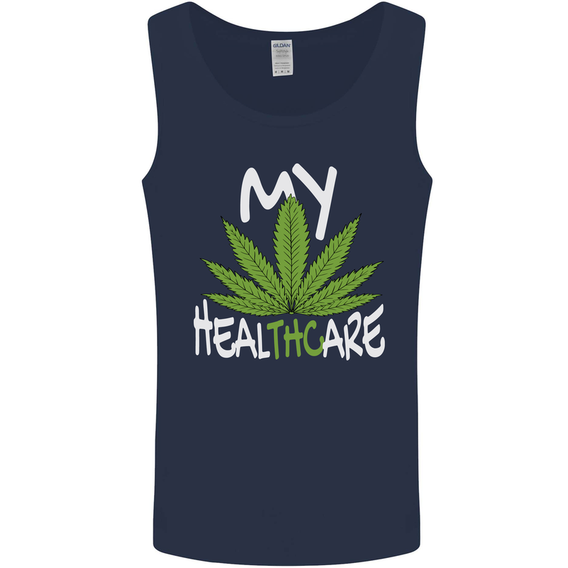 Weed My HealTHCare Cannabis Funny THC Mens Vest Tank Top Navy Blue