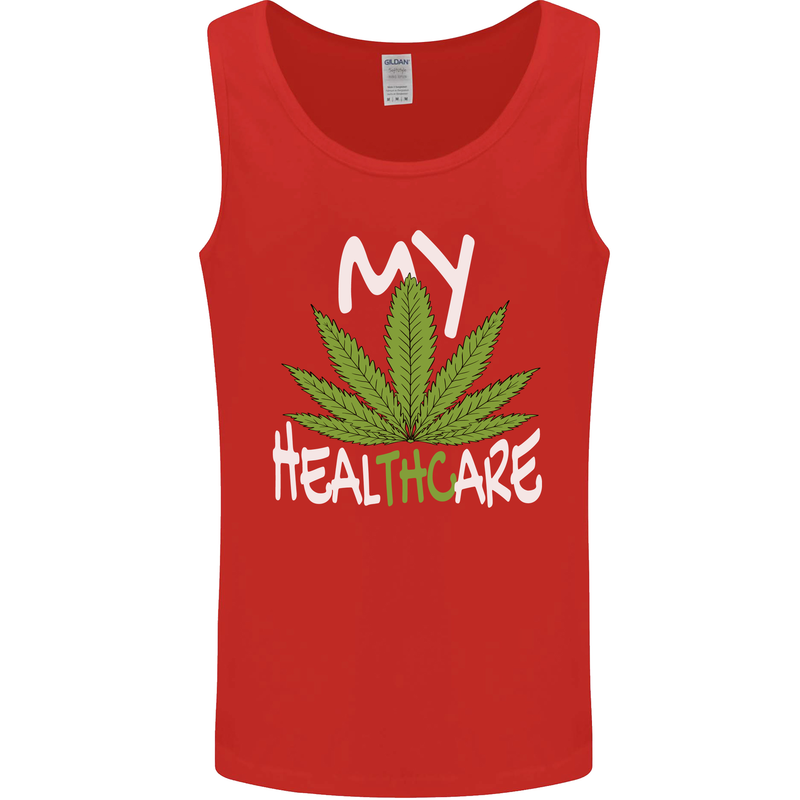 Weed My HealTHCare Cannabis Funny THC Mens Vest Tank Top Red
