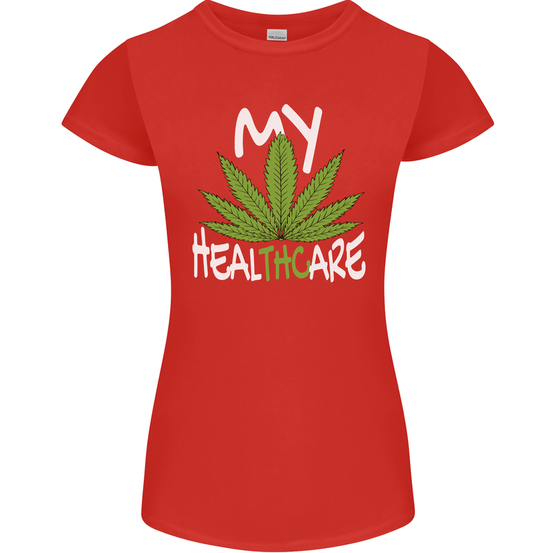 Weed My HealTHCare Cannabis Funny THC Womens Petite Cut T-Shirt Red