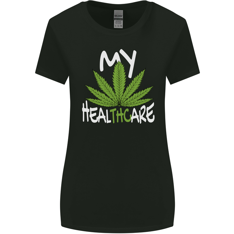 Weed My HealTHCare Cannabis Funny THC Womens Wider Cut T-Shirt Black