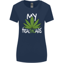 Weed My HealTHCare Cannabis Funny THC Womens Wider Cut T-Shirt Navy Blue