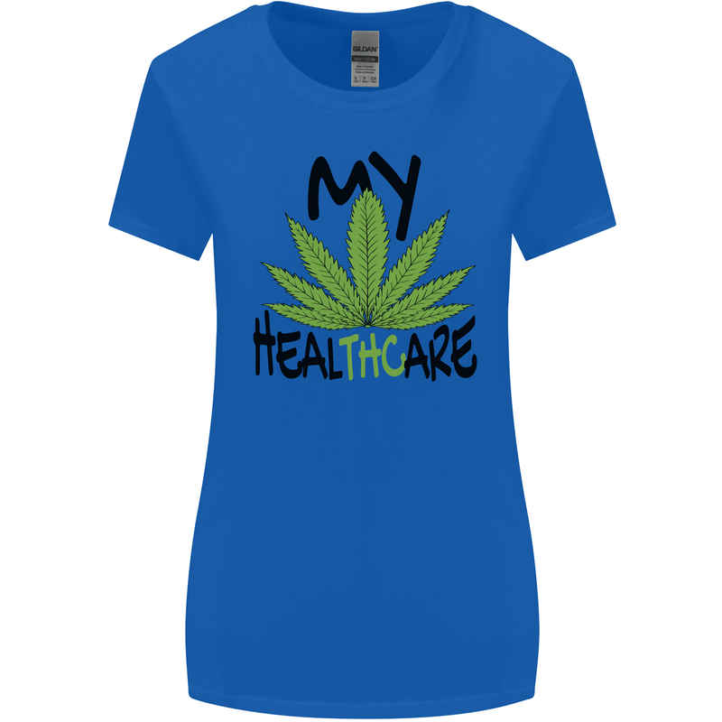 Weed My HealTHCare Cannabis Funny THC Womens Wider Cut T-Shirt Royal Blue