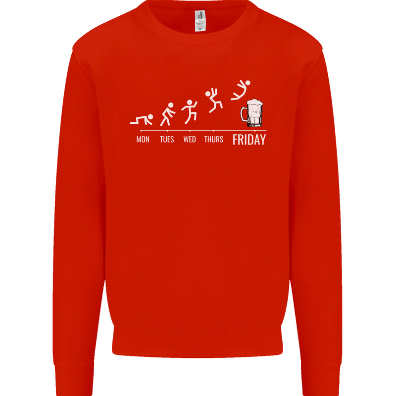 Week to Friday Weekend Beer Funny Alcohol Mens Sweatshirt Jumper Bright Red