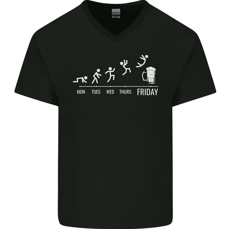 Week to Friday Weekend Beer Funny Alcohol Mens V-Neck Cotton T-Shirt Black
