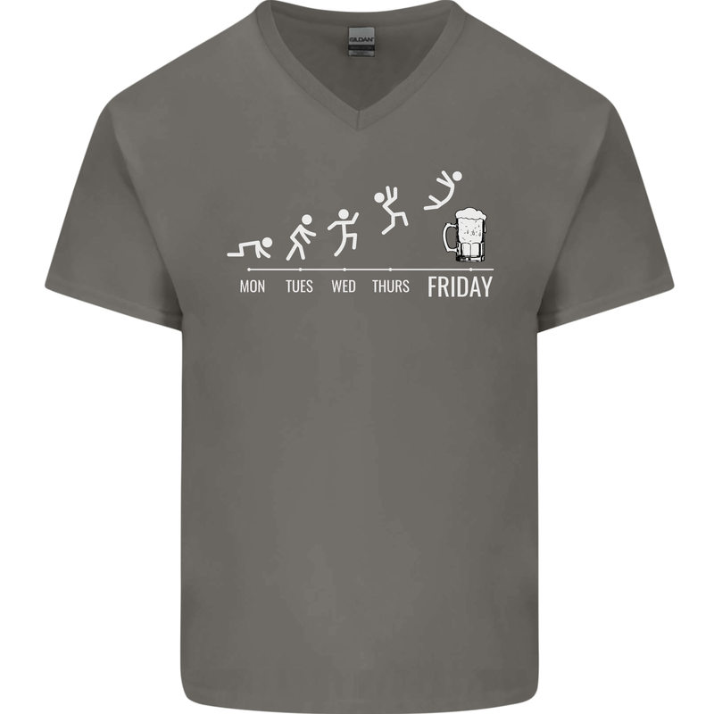 Week to Friday Weekend Beer Funny Alcohol Mens V-Neck Cotton T-Shirt Charcoal