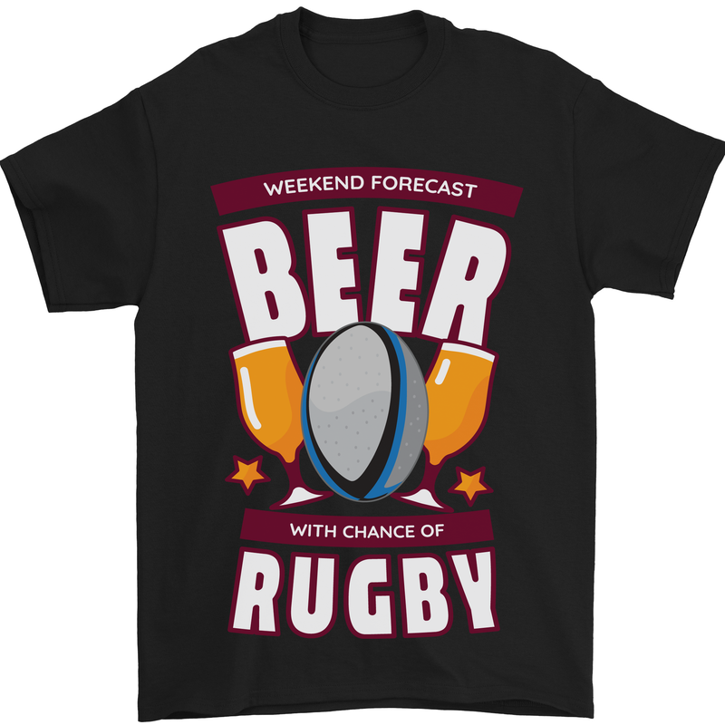 a black beer t - shirt with a rugby ball on it
