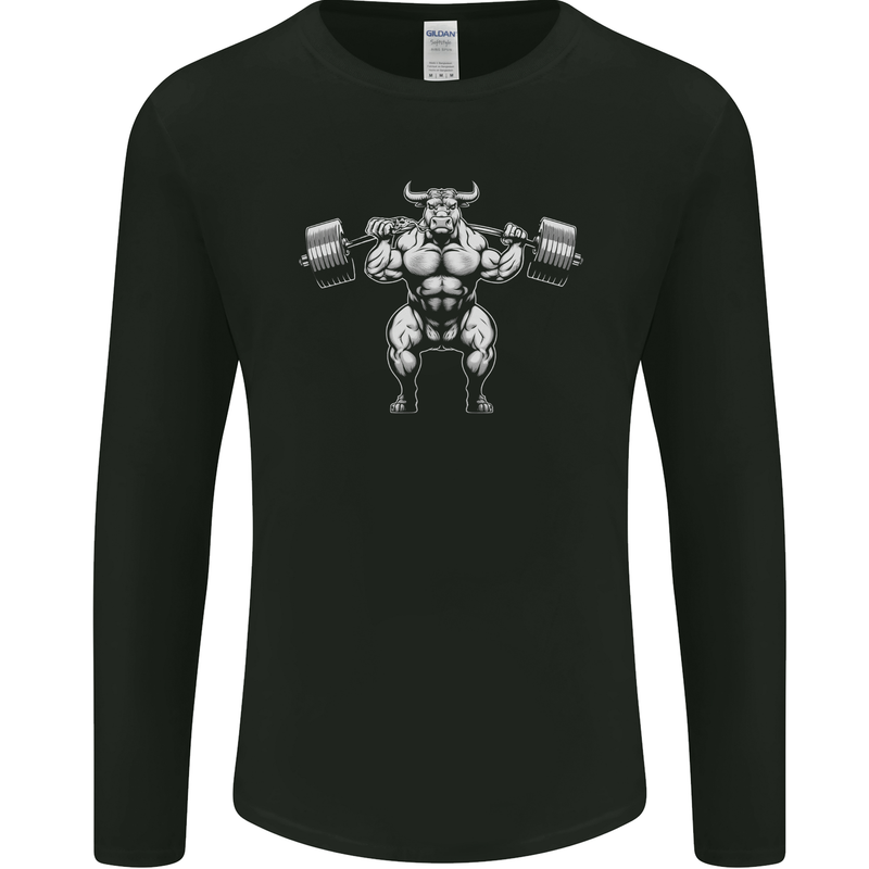Weightlifting Bull Training Top Gym Bodybuilding Mens Long Sleeve T-Shirt Black