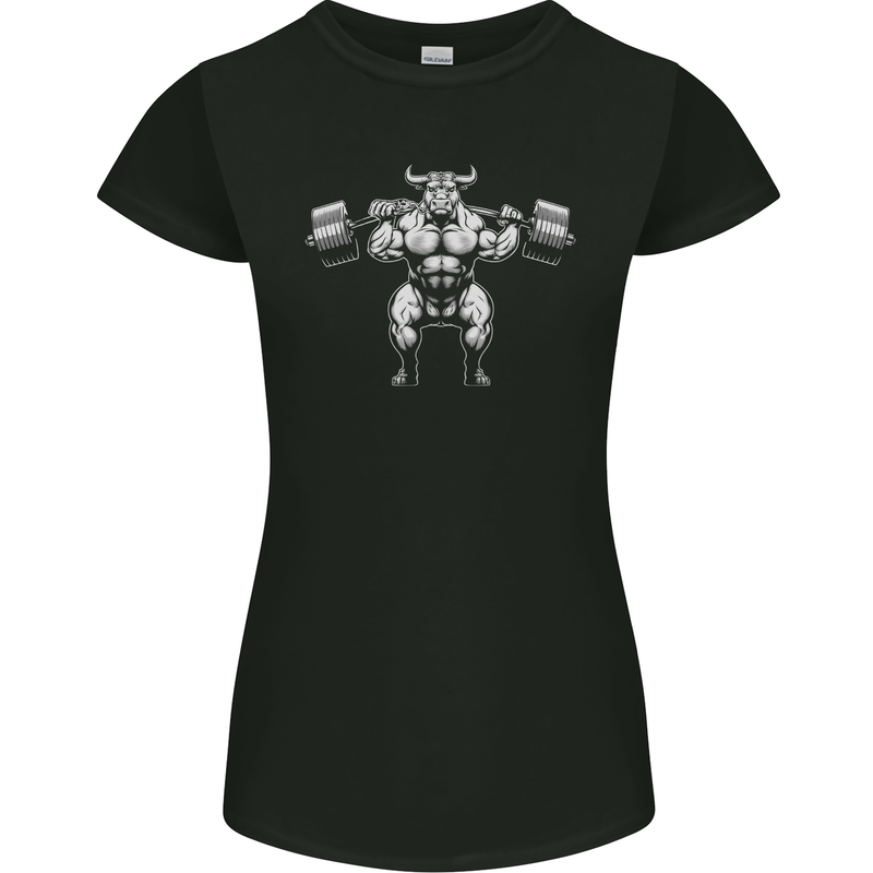 Weightlifting Bull Training Top Gym Bodybuilding Womens Petite Cut T-Shirt Black