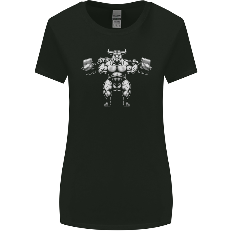 Weightlifting Bull Training Top Gym Bodybuilding Womens Wider Cut T-Shirt Black