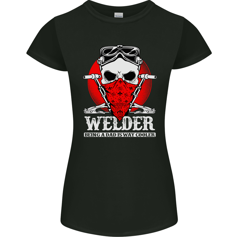Welder Dad Funny Welding Skull Womens Petite Cut T-Shirt Black