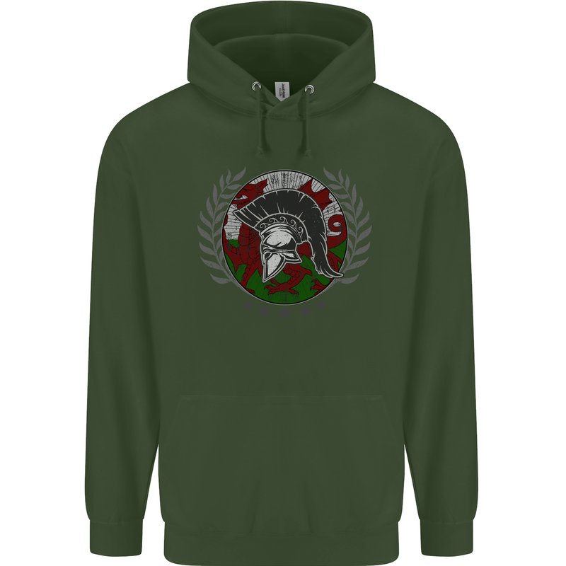 Welsh Bodybuilding Flag Gym Training Wales Mens 80% Cotton Hoodie Forest Green