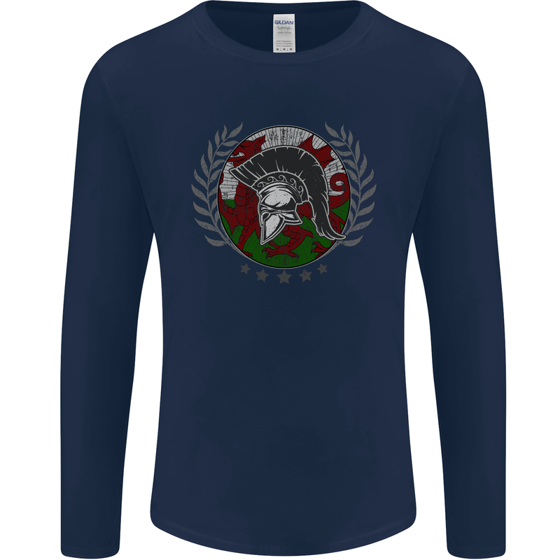 Welsh Bodybuilding Flag Gym Training Wales Mens Long Sleeve T-Shirt Navy Blue