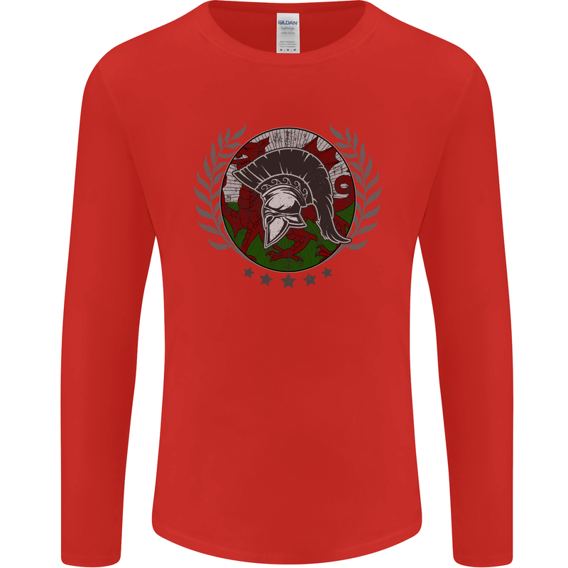 Welsh Bodybuilding Flag Gym Training Wales Mens Long Sleeve T-Shirt Red