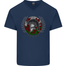 Welsh Bodybuilding Flag Gym Training Wales Mens V-Neck Cotton T-Shirt Navy Blue