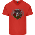 Welsh Bodybuilding Flag Gym Training Wales Mens V-Neck Cotton T-Shirt Red