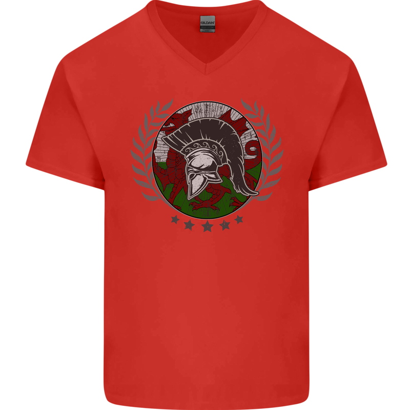 Welsh Bodybuilding Flag Gym Training Wales Mens V-Neck Cotton T-Shirt Red