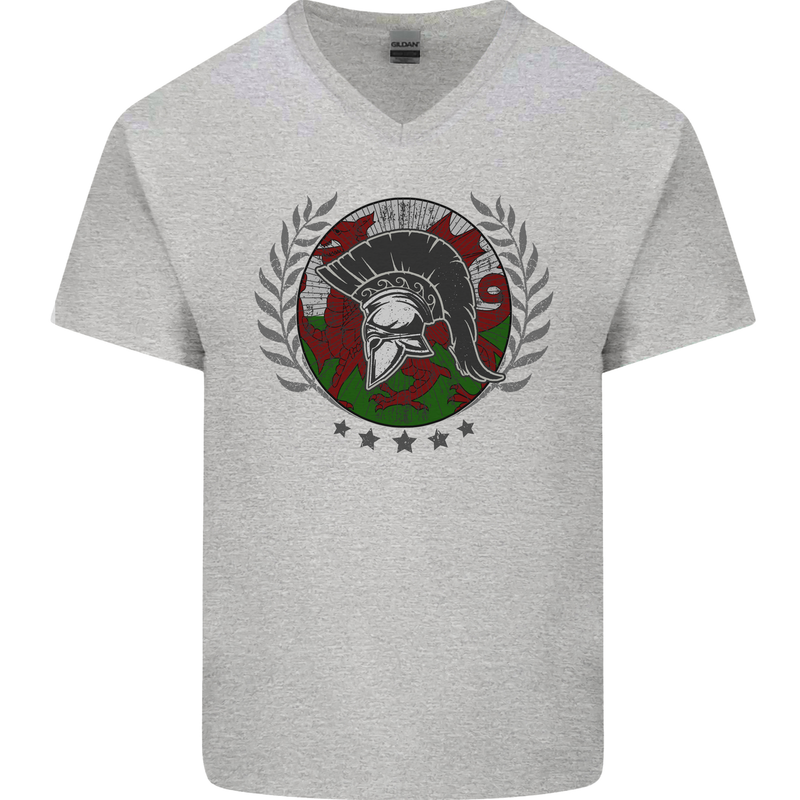 Welsh Bodybuilding Flag Gym Training Wales Mens V-Neck Cotton T-Shirt Sports Grey