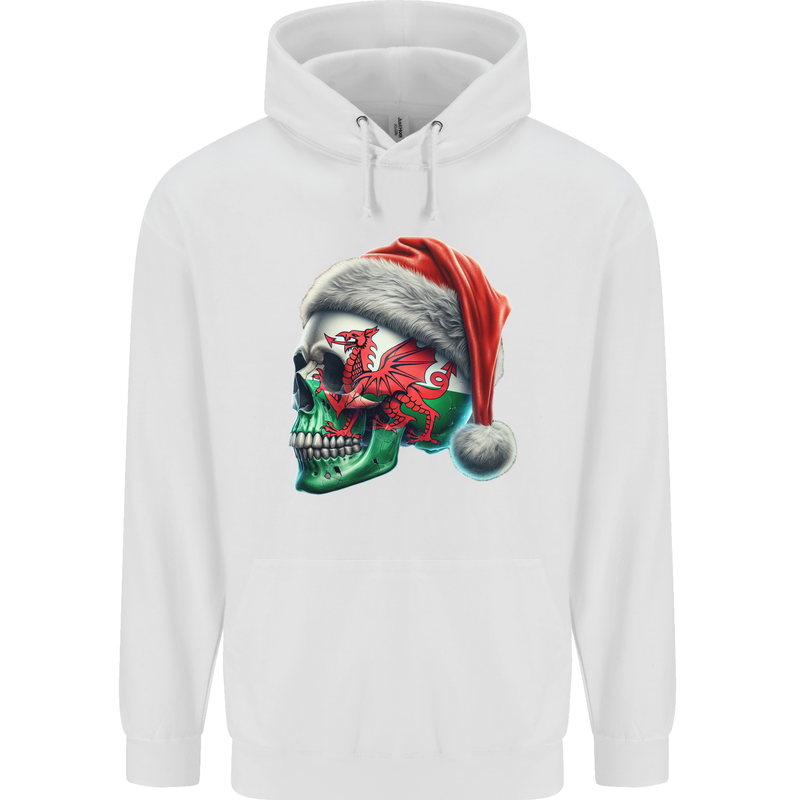 Welsh Christmas Skull Xmas Wales Flag Biker Rugby Childrens Kids Hoodie White