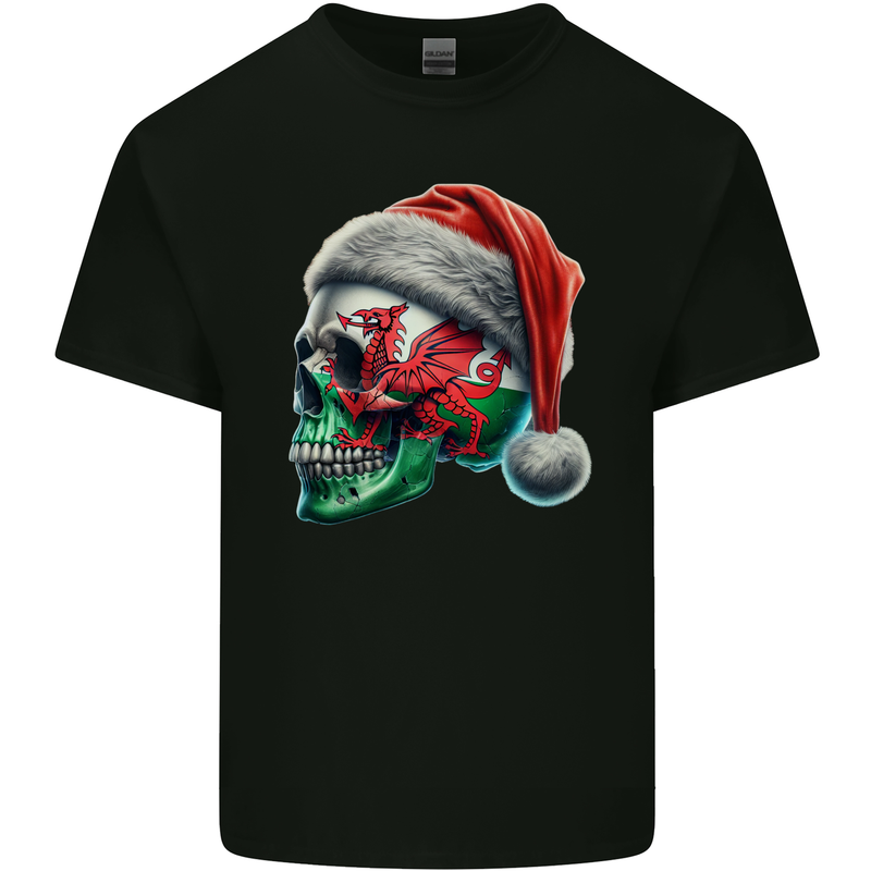 Welsh Christmas Skull Xmas Wales Flag Biker Rugby Kids T-Shirt Childrens Black