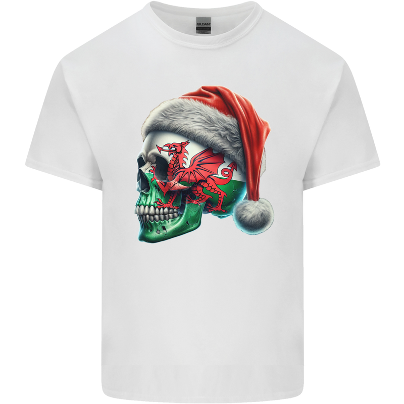 Welsh Christmas Skull Xmas Wales Flag Biker Rugby Kids T-Shirt Childrens White