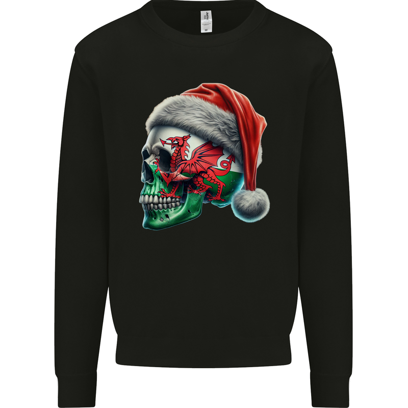 Welsh Christmas Skull Xmas Wales Flag Biker Rugby Mens Sweatshirt Jumper Black