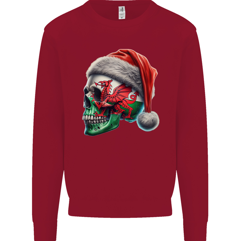 Welsh Christmas Skull Xmas Wales Flag Biker Rugby Mens Sweatshirt Jumper Red