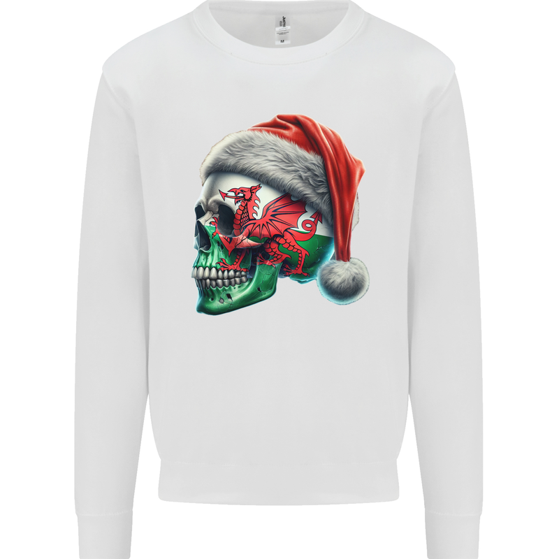 Welsh Christmas Skull Xmas Wales Flag Biker Rugby Mens Sweatshirt Jumper White