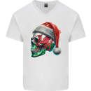 Welsh Christmas Skull Xmas Wales Flag Biker Rugby Mens V-Neck Cotton T-Shirt White