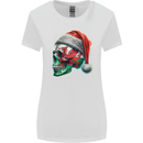 Welsh Christmas Skull Xmas Wales Flag Biker Rugby Womens Wider Cut T-Shirt White