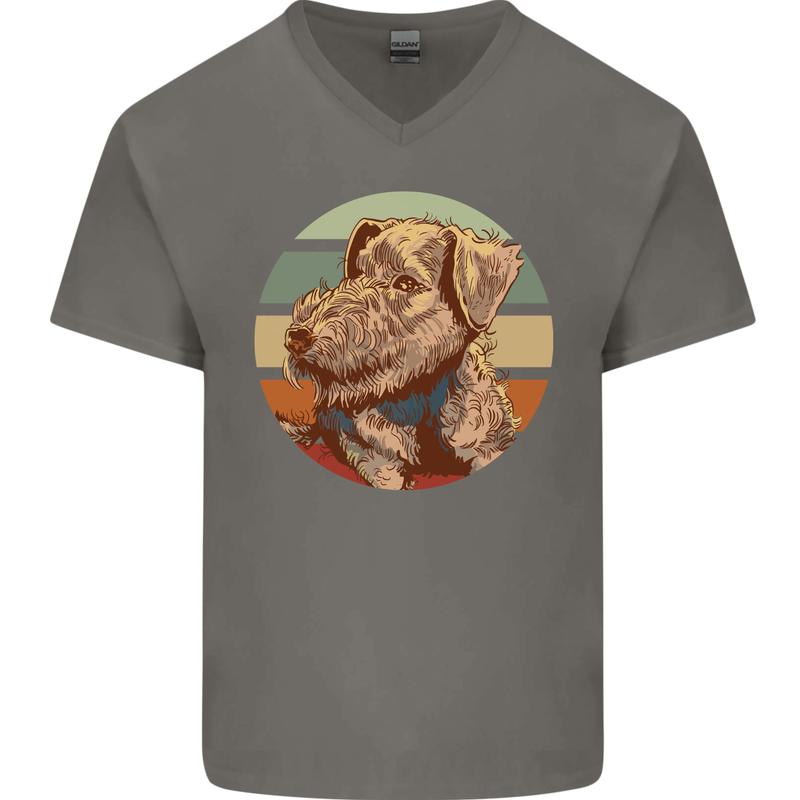 Welsh Terrier Dog Mens V-Neck Cotton T-Shirt Charcoal