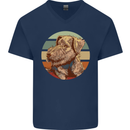 Welsh Terrier Dog Mens V-Neck Cotton T-Shirt Navy Blue