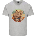 Welsh Terrier Dog Mens V-Neck Cotton T-Shirt Sports Grey
