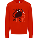 What? Funny Murderous Black Cat Halloween Kids Sweatshirt Jumper Bright Red