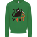 What? Funny Murderous Black Cat Halloween Kids Sweatshirt Jumper Irish Green