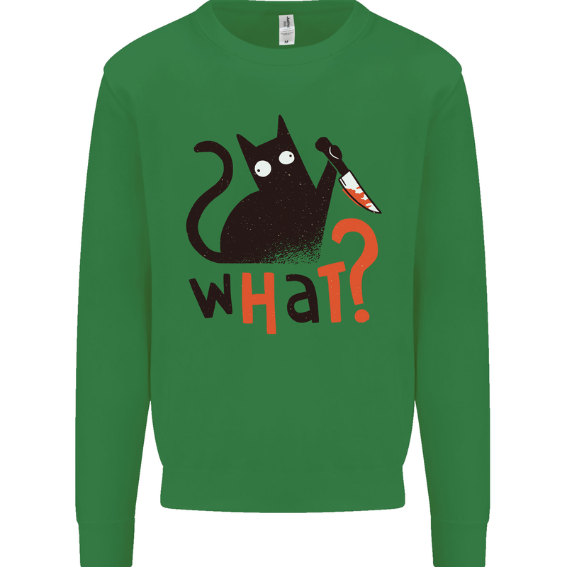What? Funny Murderous Black Cat Halloween Kids Sweatshirt Jumper Irish Green