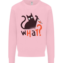 What? Funny Murderous Black Cat Halloween Kids Sweatshirt Jumper Light Pink