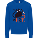 What? Funny Murderous Black Cat Halloween Kids Sweatshirt Jumper Royal Blue