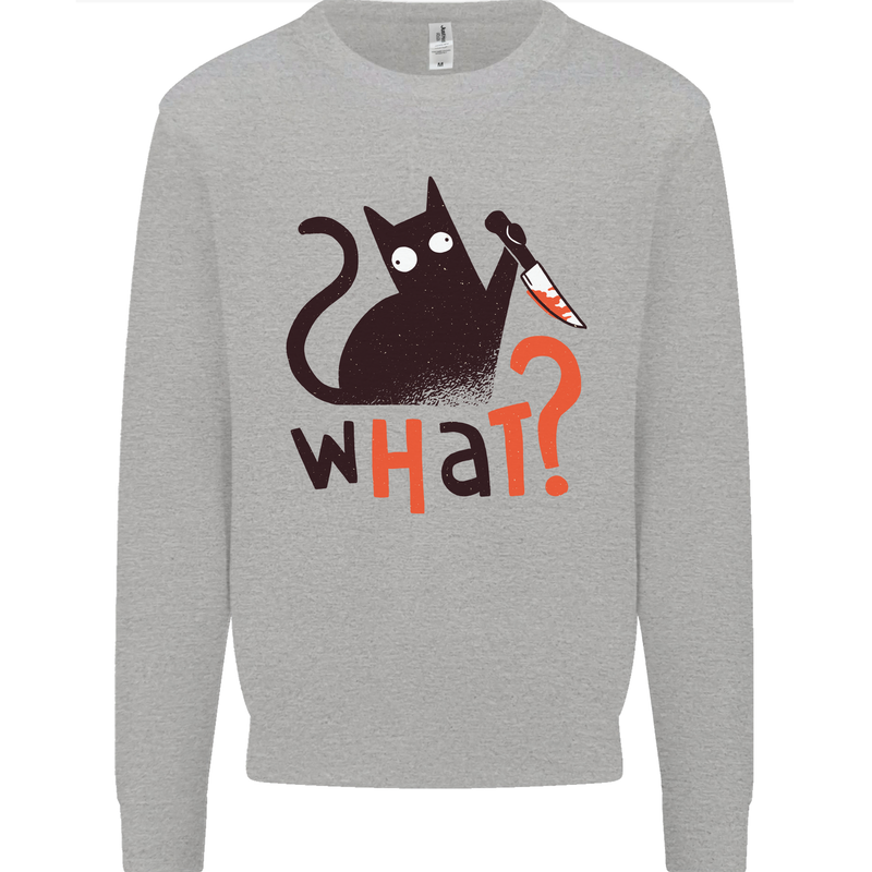 What? Funny Murderous Black Cat Halloween Kids Sweatshirt Jumper Sports Grey
