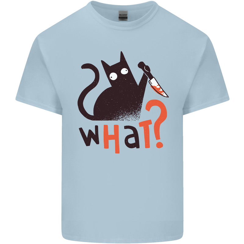 What? Funny Murderous Black Cat Halloween Kids T-Shirt Childrens Light Blue