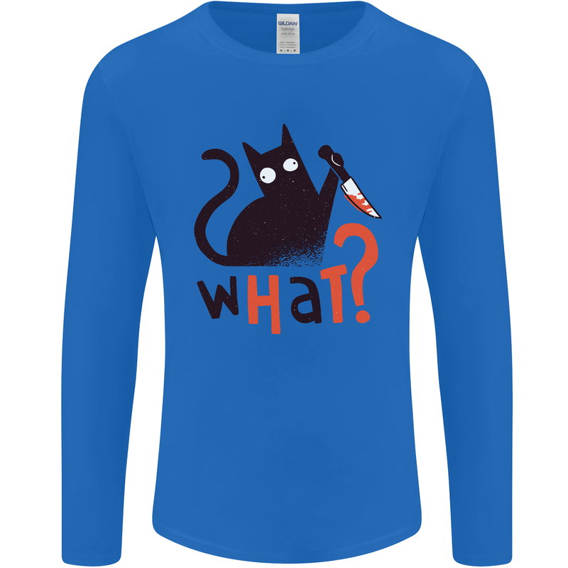 What? Funny Murderous Black Cat Halloween Mens Long Sleeve T-Shirt Royal Blue